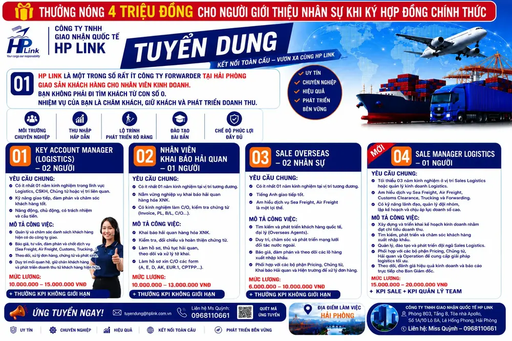 HP LINK TUYỂN DỤNG CÁC VỊ TRÍ NHÂN SỰ LOGISTICS