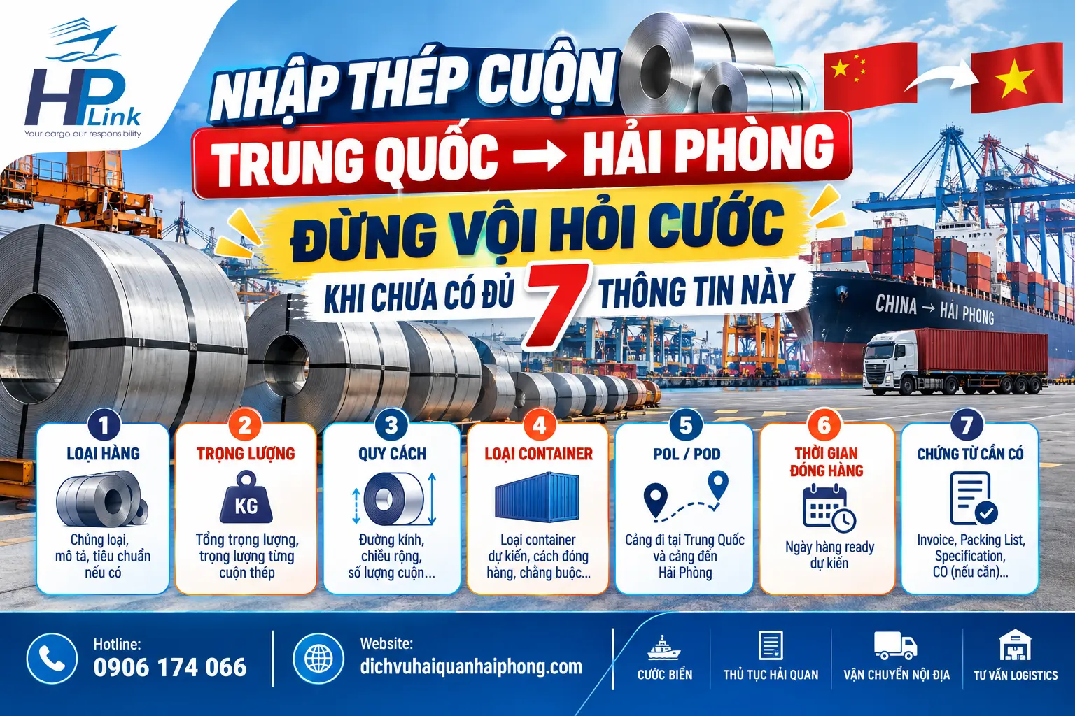 Nhập thép cuộn Trung Quốc → Hải Phòng: 7 thông tin cần xác định trước khi báo cước