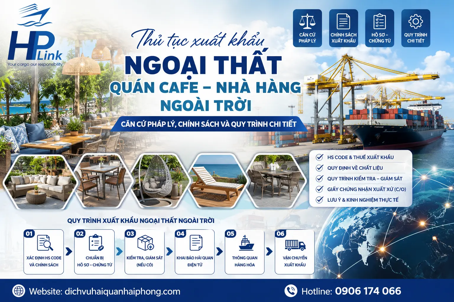 Thủ tục xuất khẩu NGOẠI THẤT QUÁN CAFE – NHÀ HÀNG NGOÀI TRỜI: Căn cứ pháp lý, chính sách và quy trình chi tiết