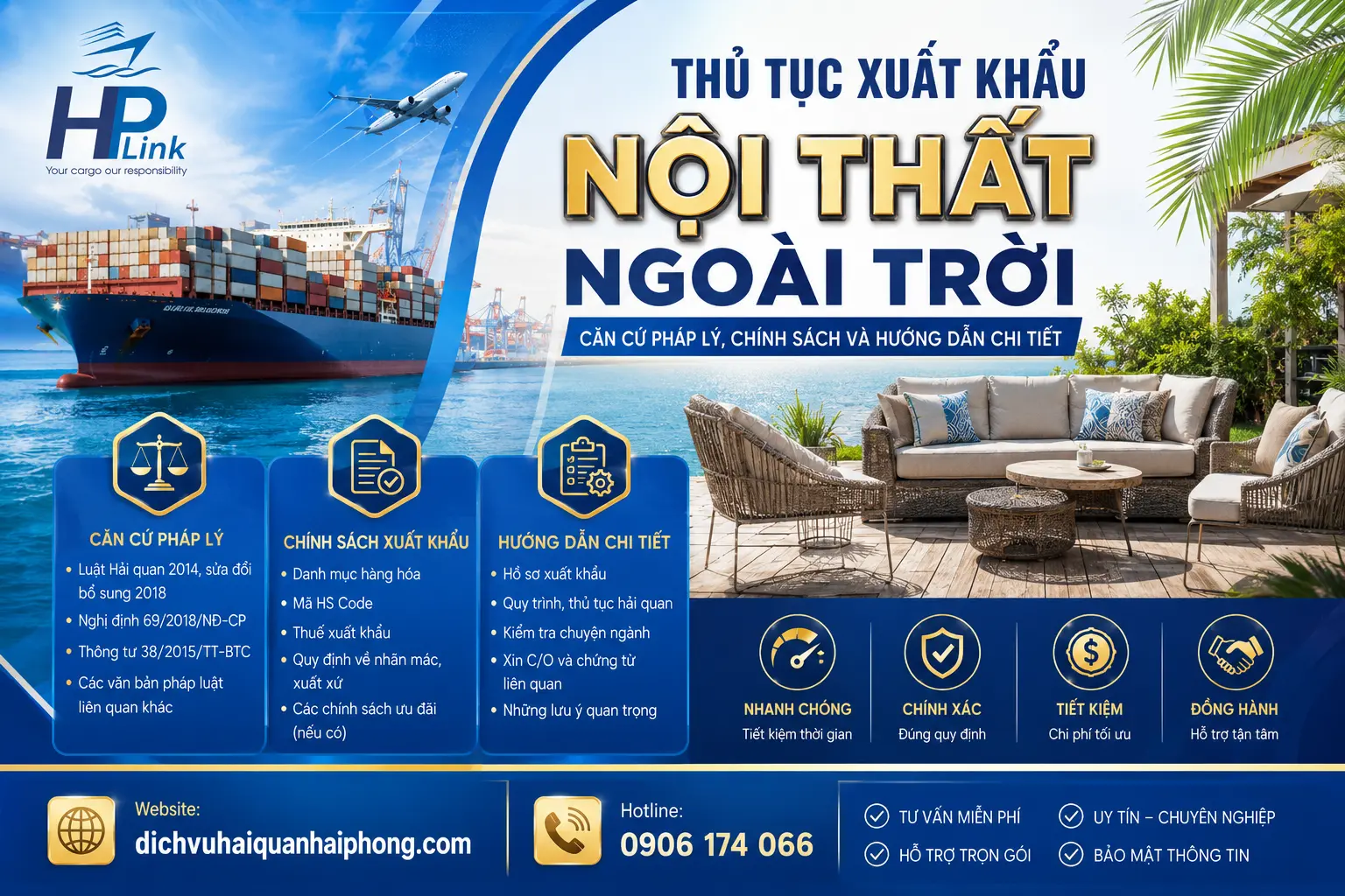Thủ tục xuất khẩu nội thất ngoài trời: Căn cứ pháp lý, chính sách và hướng dẫn chi tiết