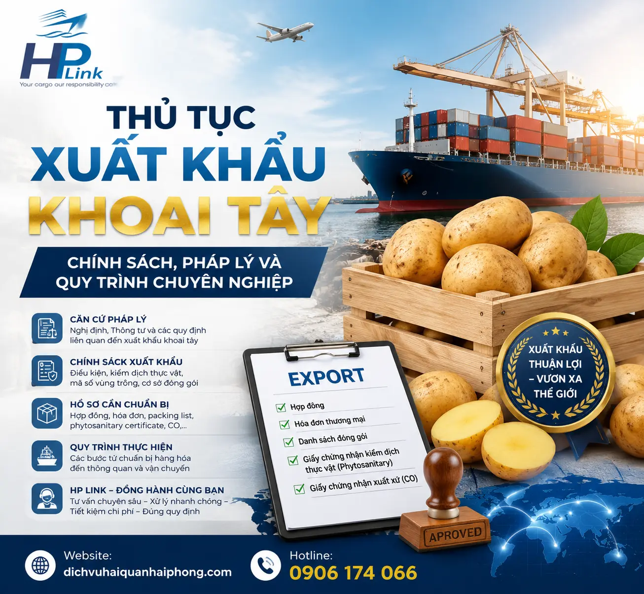 THỦ TỤC XUẤT KHẨU KHOAI TÂY – CHÍNH SÁCH, PHÁP LÝ VÀ QUY TRÌNH CHUYÊN NGHIỆP
