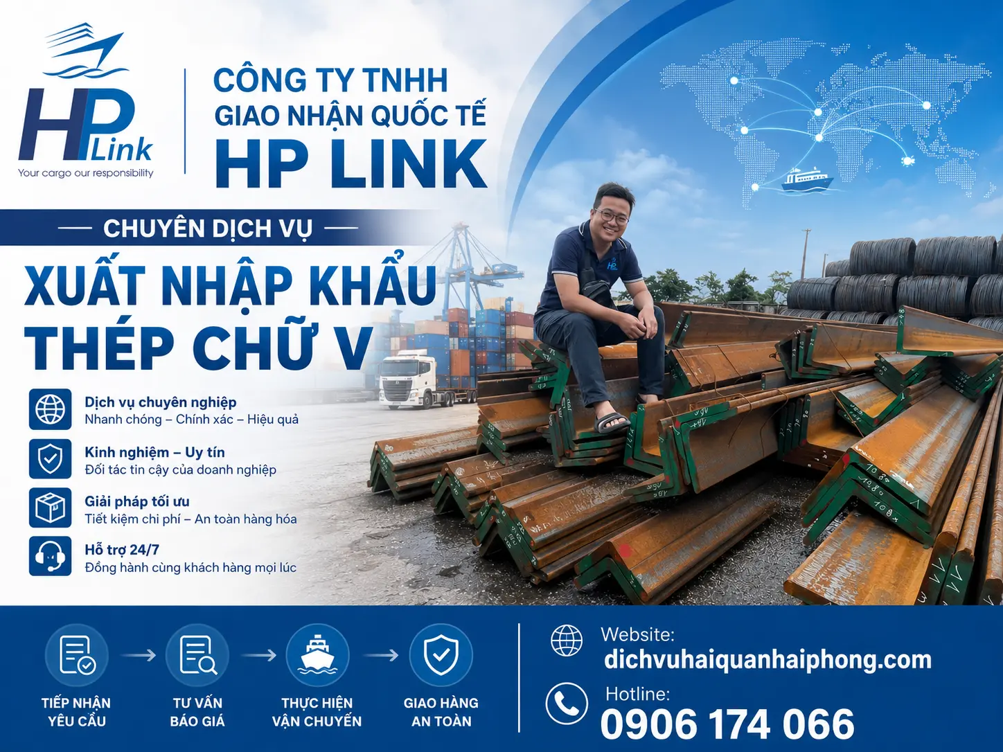 Dịch vụ Nhập khẩu Thép Chữ V Chuyên Nghiệp – Giải pháp Logistics Trọn gói từ HP LINK