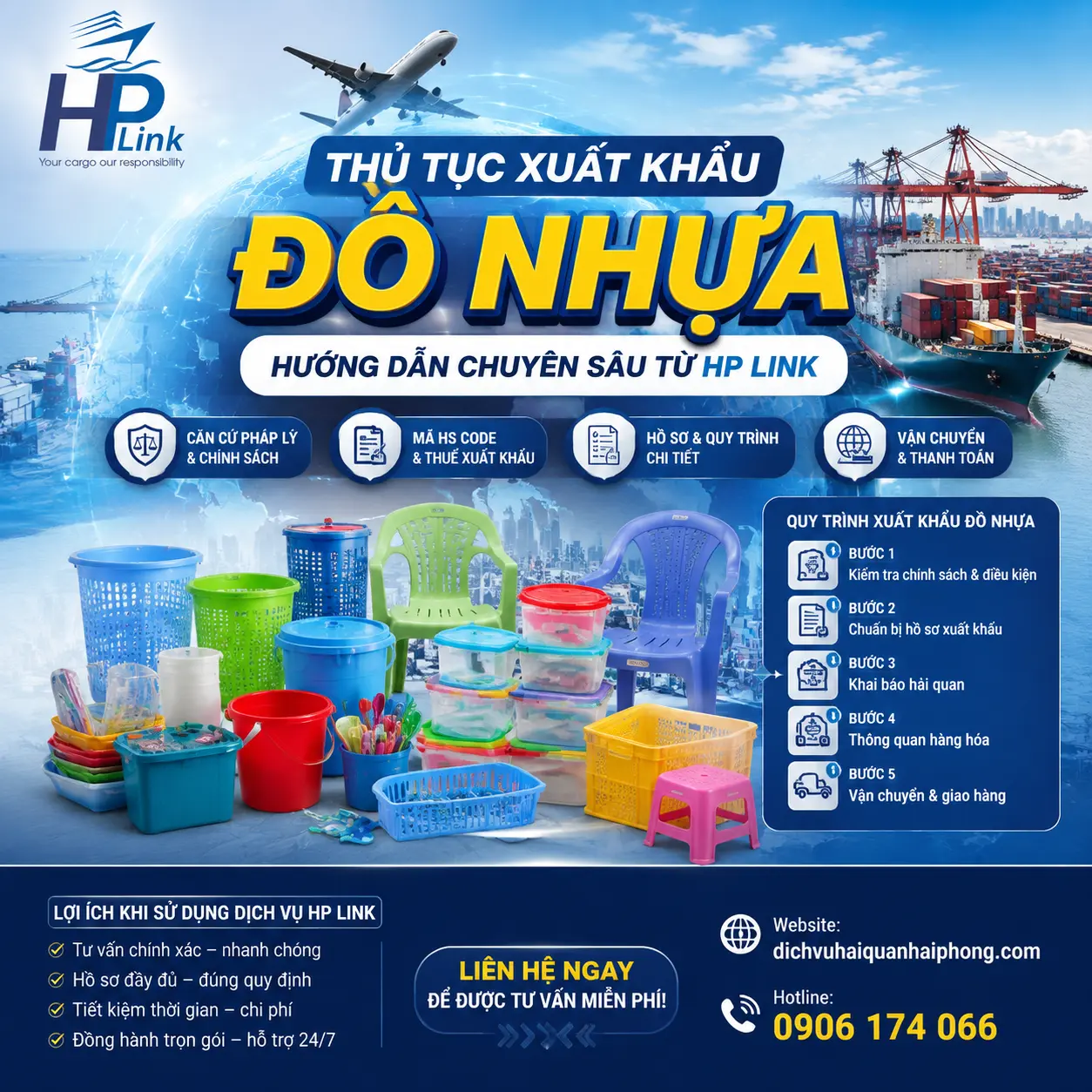 Thủ tục xuất khẩu ĐỒ NHỰA – Hướng dẫn chuyên sâu từ HP LINK