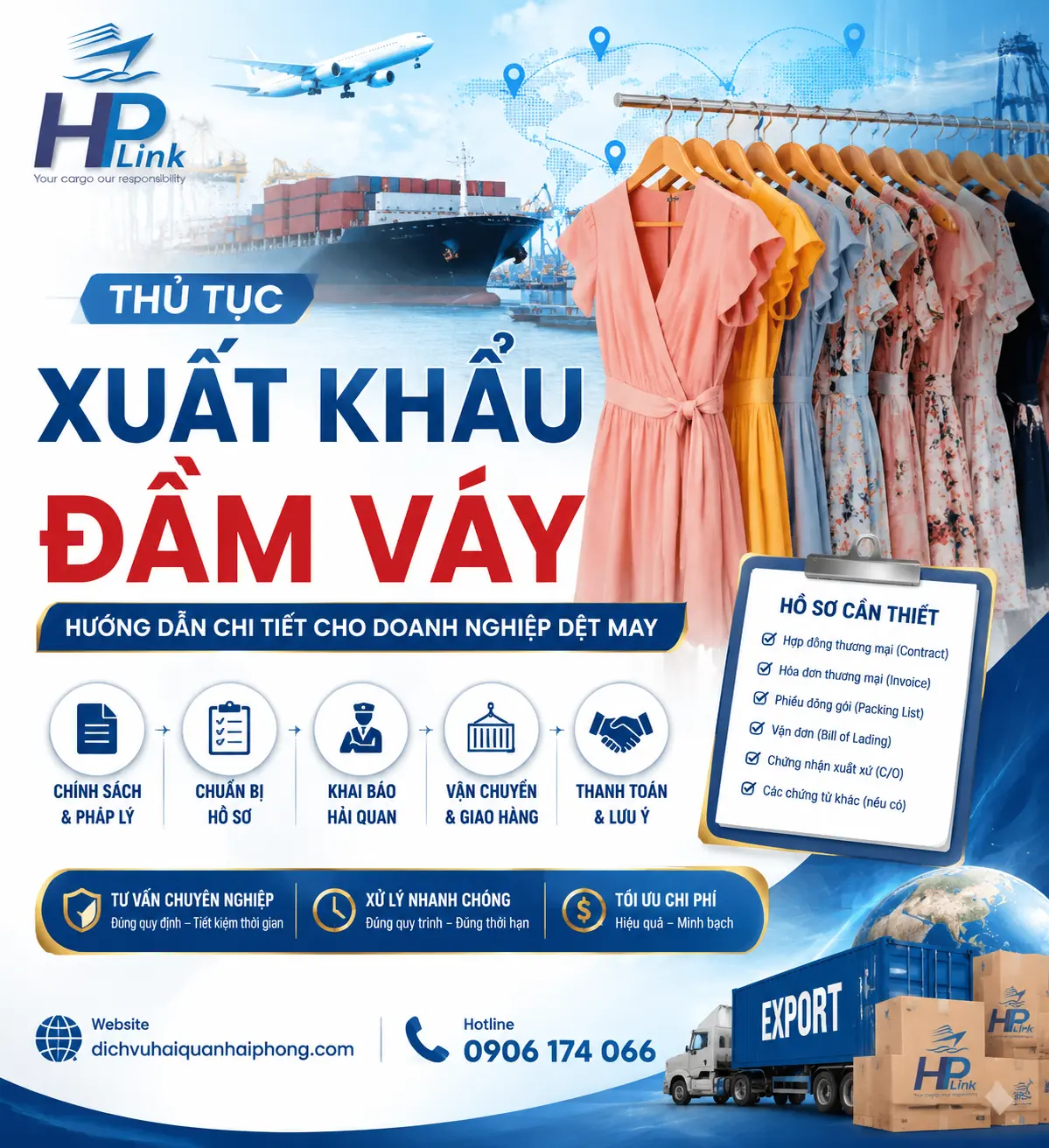 THỦ TỤC XUẤT KHẨU ĐẦM VÁY – HƯỚNG DẪN CHI TIẾT CHO DOANH NGHIỆP DỆT MAY