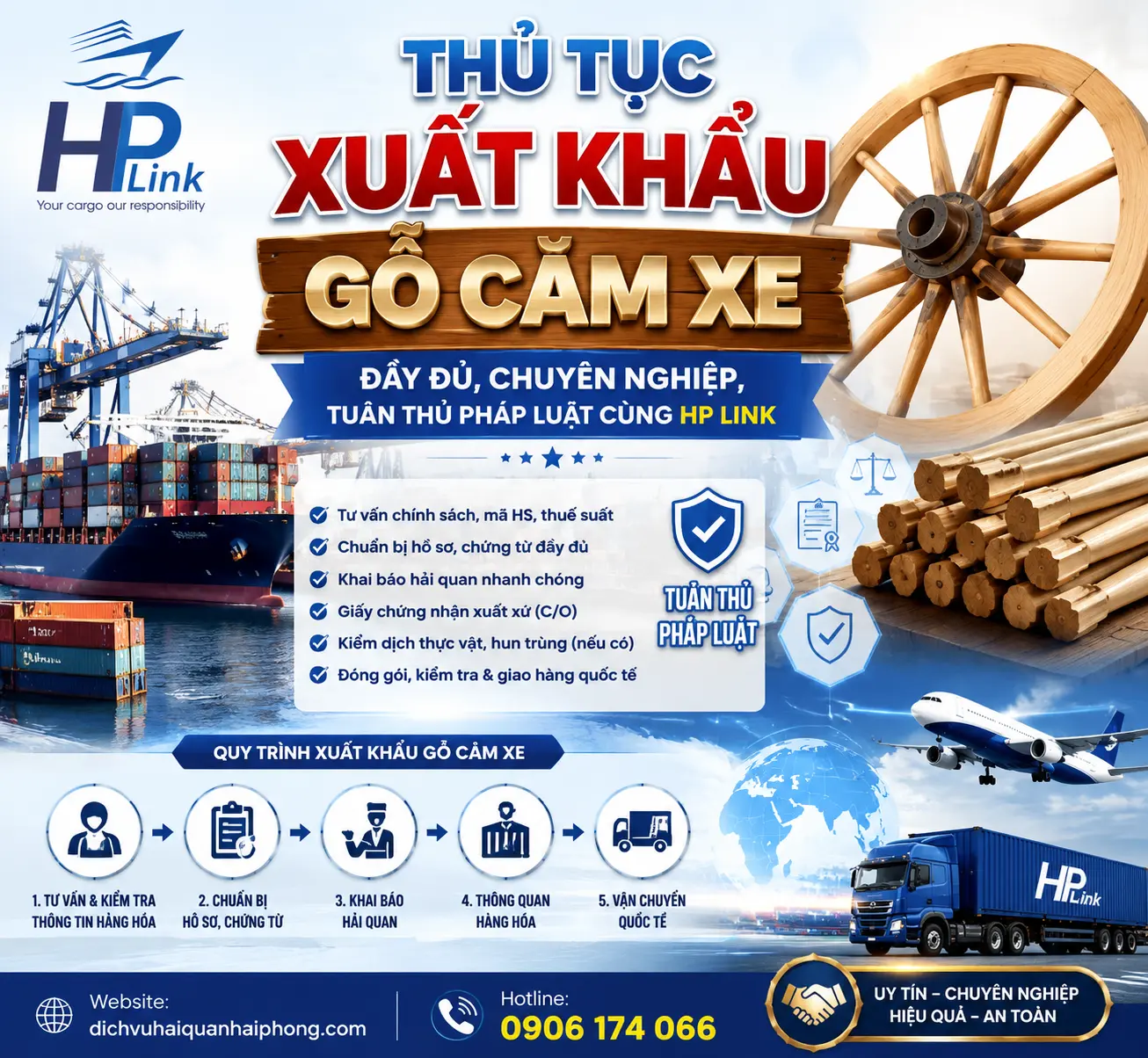 THỦ TỤC XUẤT KHẨU GỖ CĂM XE – ĐẦY ĐỦ, CHUYÊN NGHIỆP, TUÂN THỦ PHÁP LUẬT CÙNG HP LINK