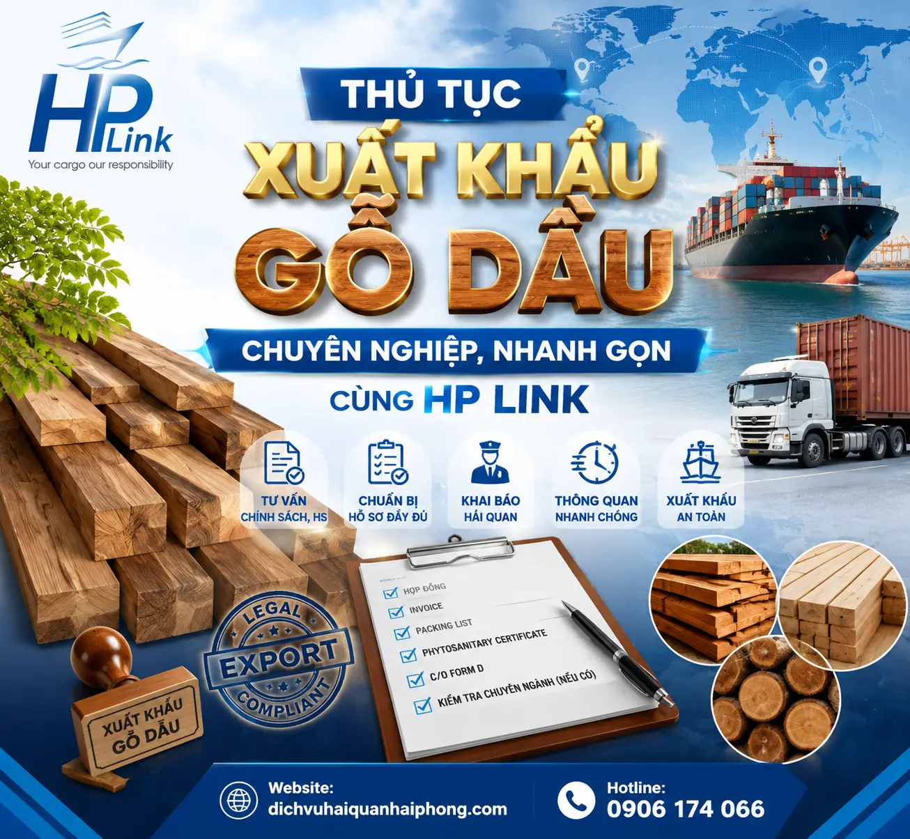 THỦ TỤC XUẤT KHẨU GỖ DẦU – CHUYÊN NGHIỆP, NHANH GỌN CÙNG HP LINK