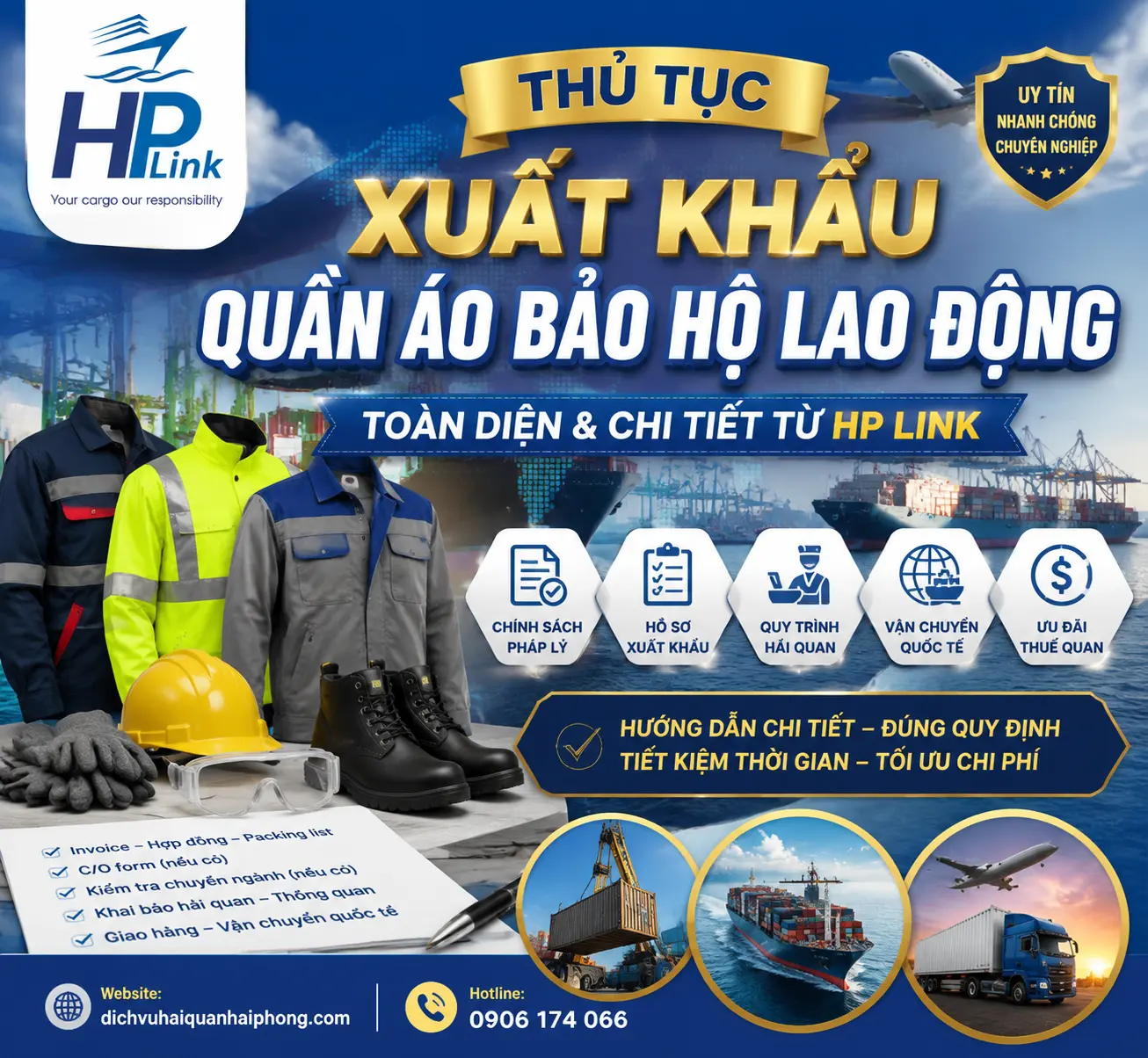 Thủ tục xuất khẩu Quần áo bảo hộ lao động – Toàn diện & chi tiết từ HP LINK