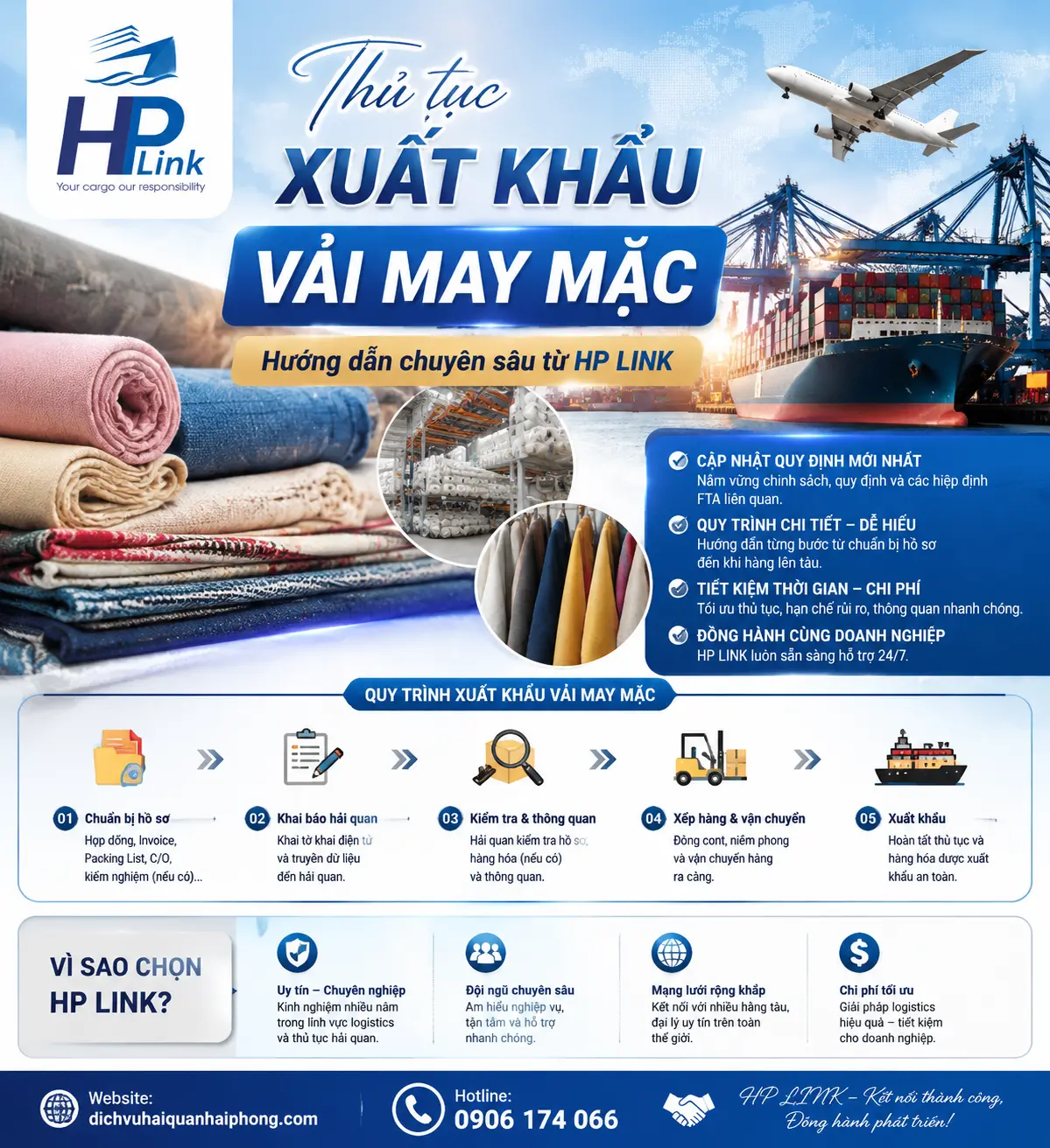 Thủ tục xuất khẩu VẢI MAY MẶC – Hướng dẫn chuyên sâu từ HP LINK