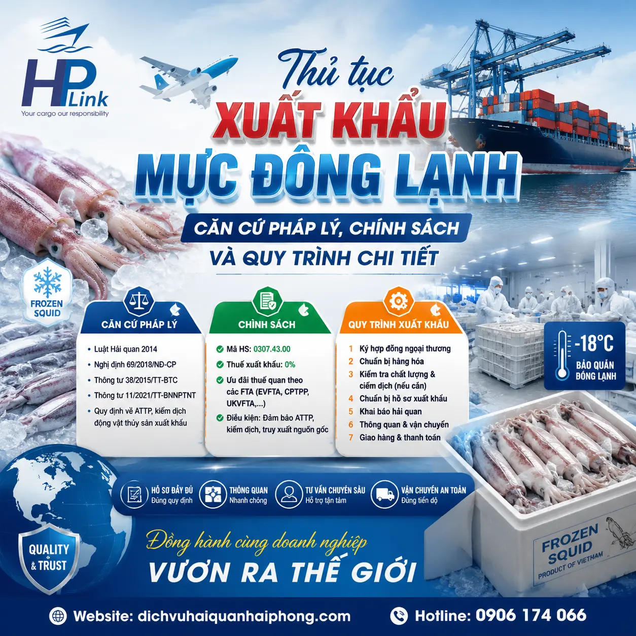 Thủ tục xuất khẩu mực đông lạnh – Căn cứ pháp lý, chính sách và quy trình chi tiết