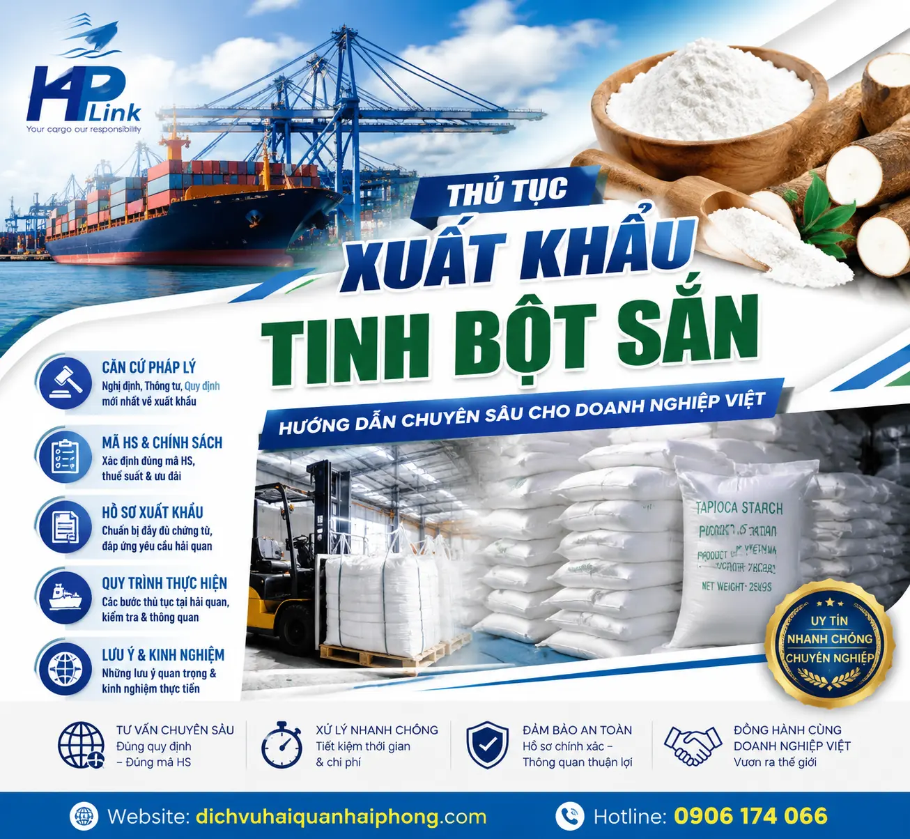 THỦ TỤC XUẤT KHẨU TINH BỘT SẮN – HƯỚNG DẪN CHUYÊN SÂU CHO DOANH NGHIỆP VIỆT