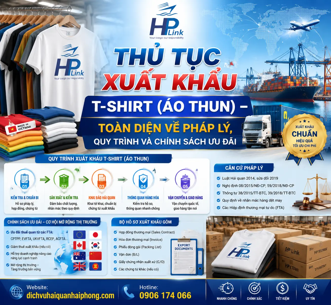 THỦ TỤC XUẤT KHẨU T-SHIRT (ÁO THUN) – TOÀN DIỆN VỀ PHÁP LÝ, QUY TRÌNH VÀ CHÍNH SÁCH ƯU ĐÃI
