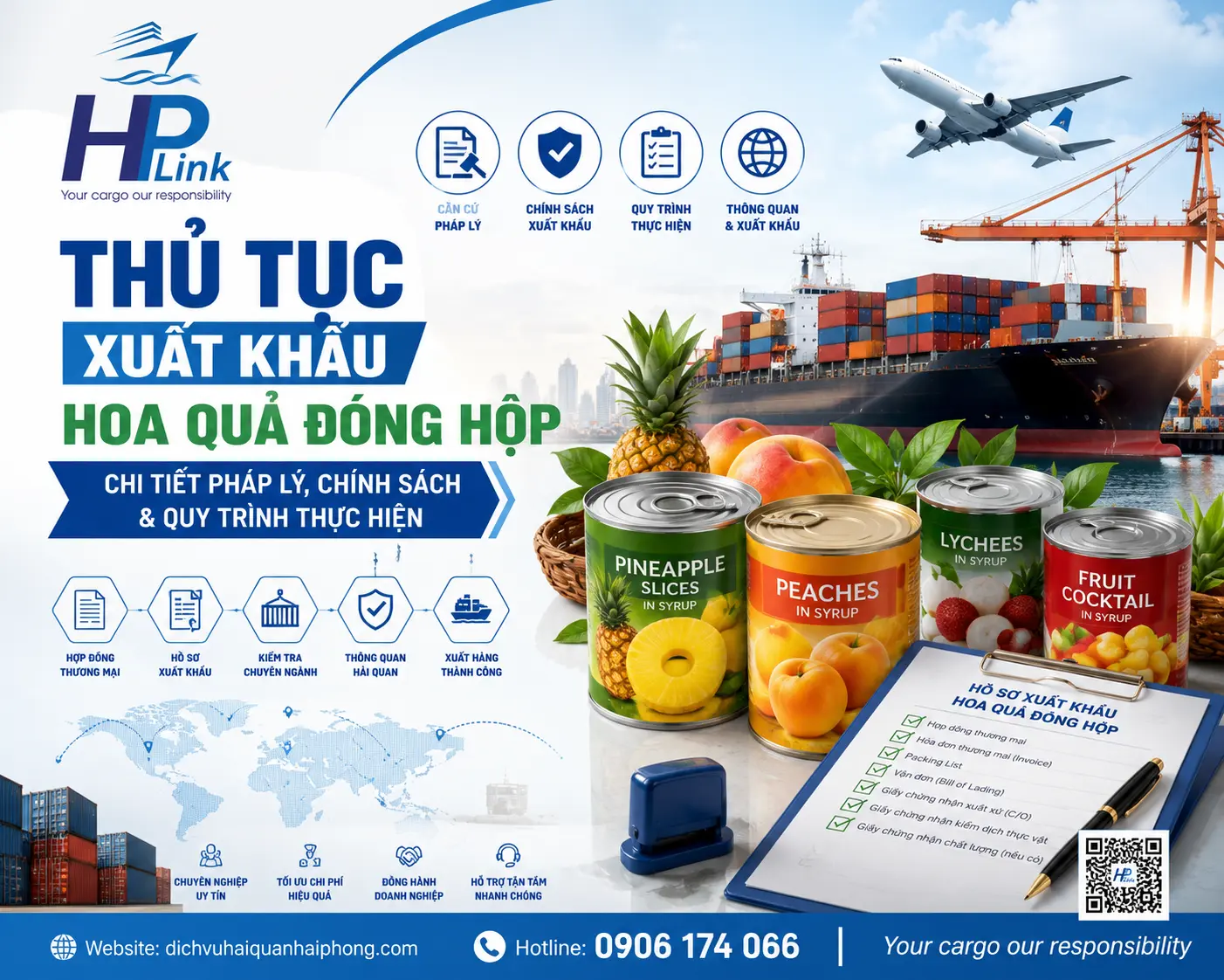THỦ TỤC XUẤT KHẨU HOA QUẢ ĐÓNG HỘP – CHI TIẾT PHÁP LÝ, CHÍNH SÁCH & QUY TRÌNH THỰC HIỆN