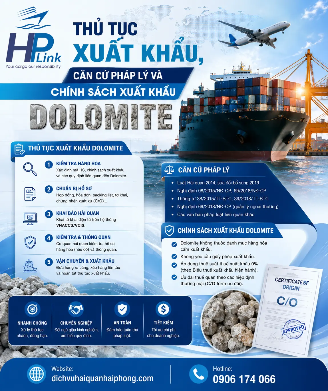 THỦ TỤC XUẤT KHẨU, CĂN CỨ PHÁP LÝ VÀ CHÍNH SÁCH XUẤT KHẨU DOLOMITE