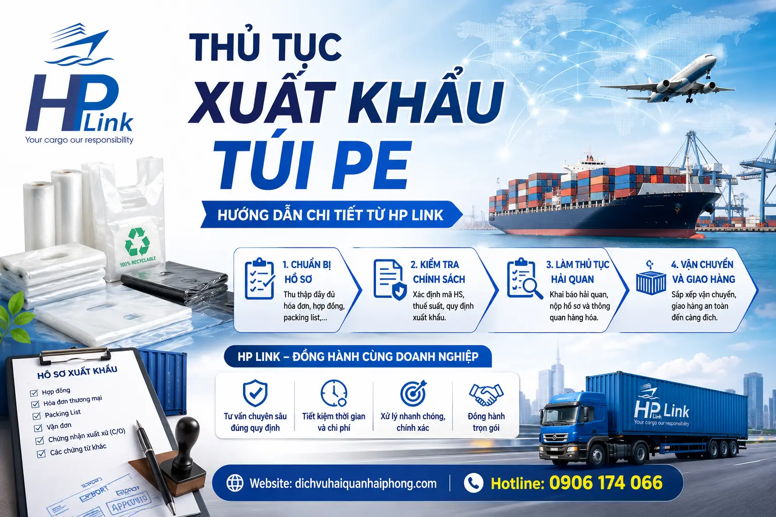 THỦ TỤC XUẤT KHẨU TÚI PE – HƯỚNG DẪN CHI TIẾT TỪ HP LINK