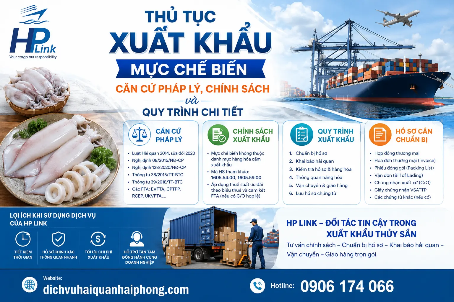 Thủ tục xuất khẩu mực chế biến – Căn cứ pháp lý, chính sách và quy trình chi tiết