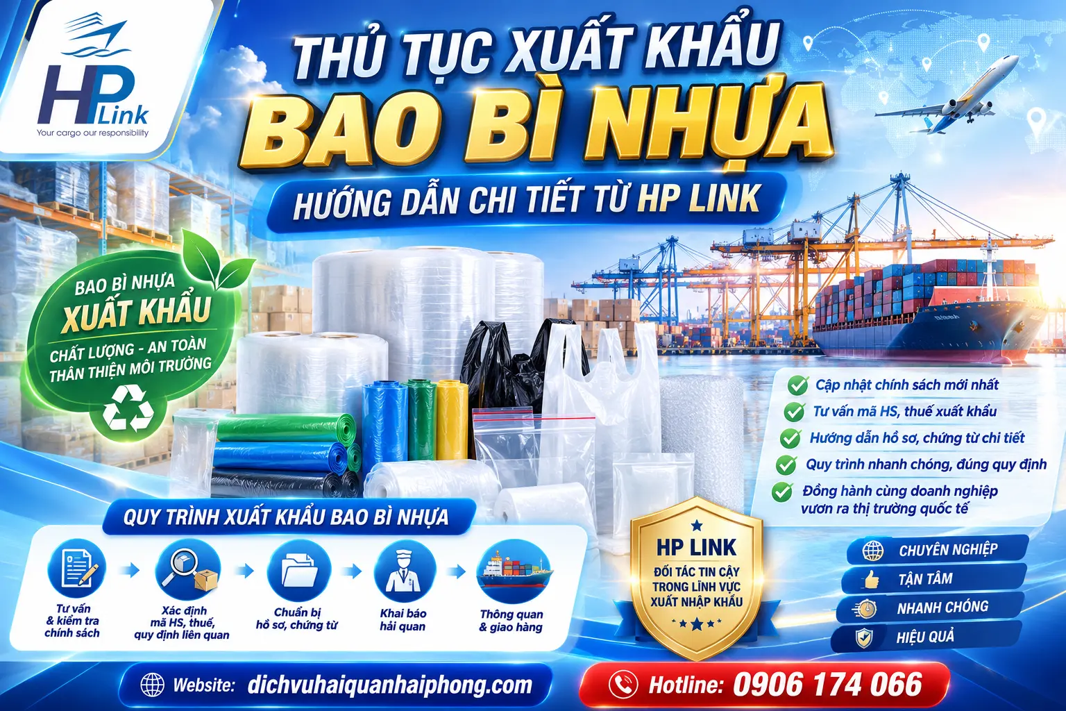 THỦ TỤC XUẤT KHẨU BAO BÌ NHỰA – HƯỚNG DẪN CHI TIẾT TỪ HP LINK