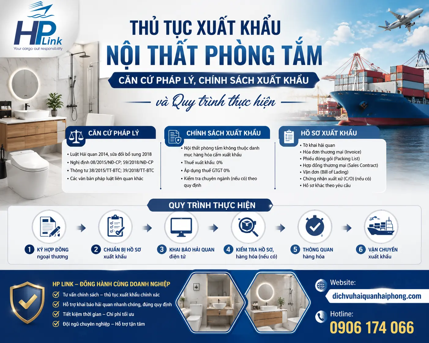 Thủ tục xuất khẩu nội thất phòng tắm – Căn cứ pháp lý, chính sách xuất khẩu và quy trình thực hiện