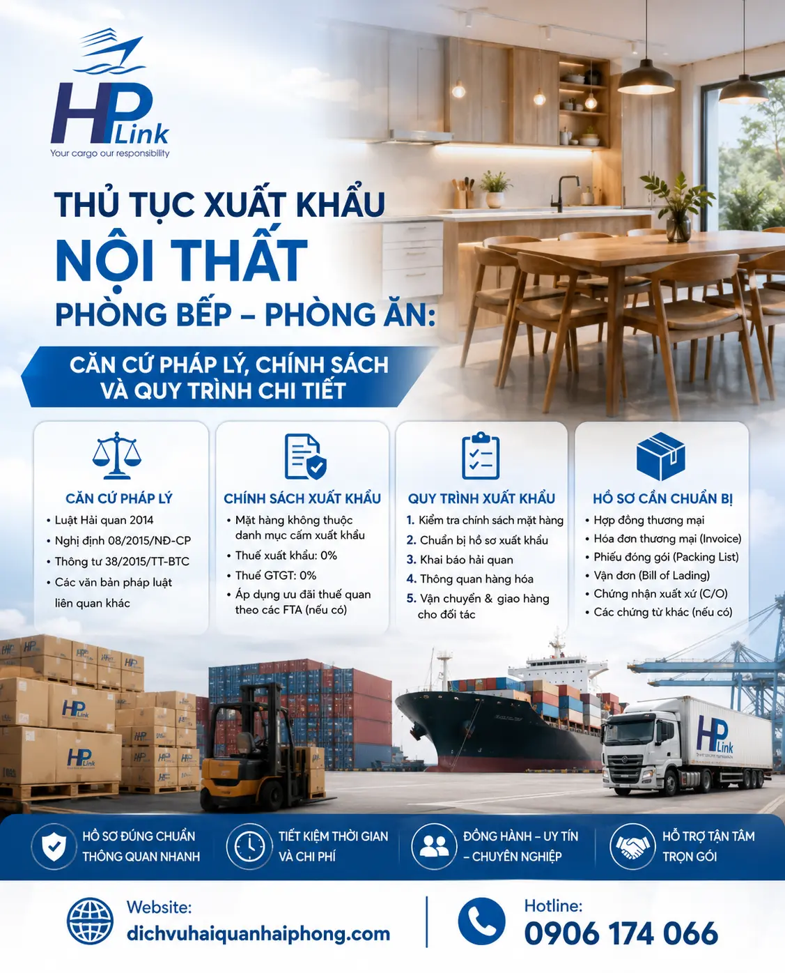 Thủ tục xuất khẩu nội thất phòng bếp – phòng ăn: Căn cứ pháp lý, chính sách và quy trình chi tiết